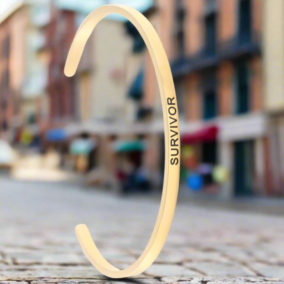 Stainless Steel Gold Tone Survivor Bracelet Inspirational Symbolic - Picture 3 of 9
